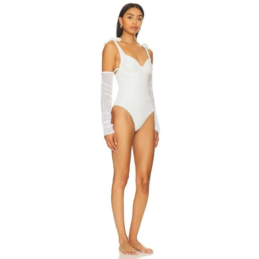 BOAMAR Millie Cheeky One Piece in White Textured Shine Medium New Bridal Swim